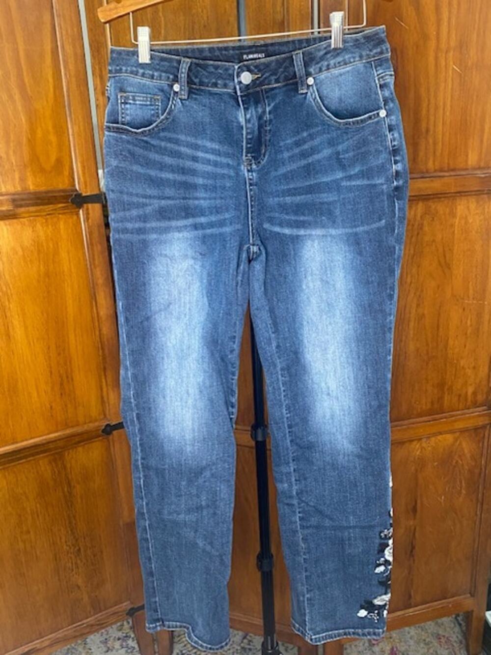 Flamingals Women Embroidered Flare Jeans XL Dark Wash Stretch Denim Western Boho